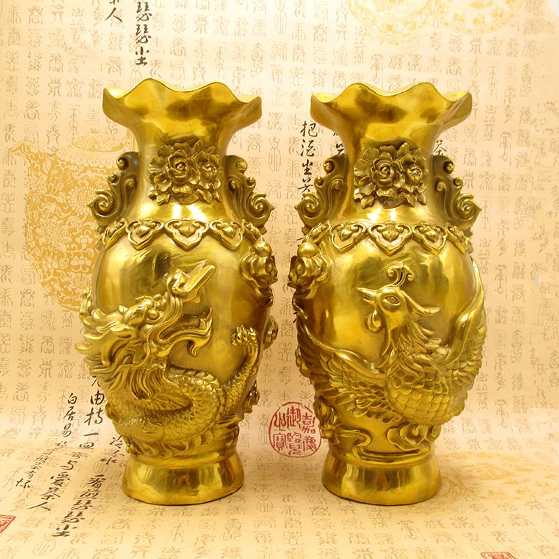 黄铜龙凤花瓶摆件家居客厅装饰品