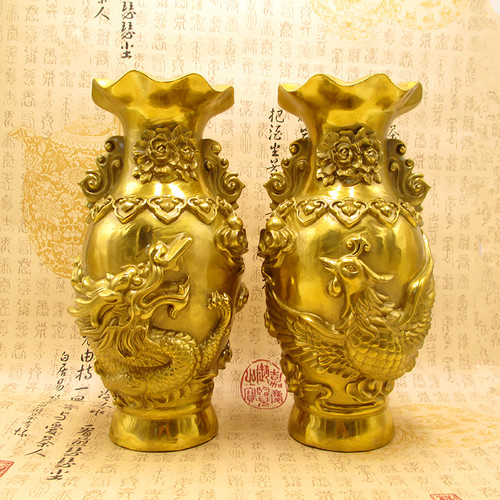黄铜龙凤花瓶摆件家居客厅装饰品