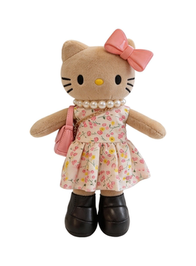 日本官方正版旗舰长腿黑皮Kitty碎花连衣裙玩偶公仔包挂件