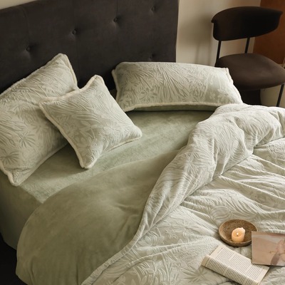 轻奢立体提花牛奶绒四件套 秋冬季床上保暖珊瑚绒床单被套床品