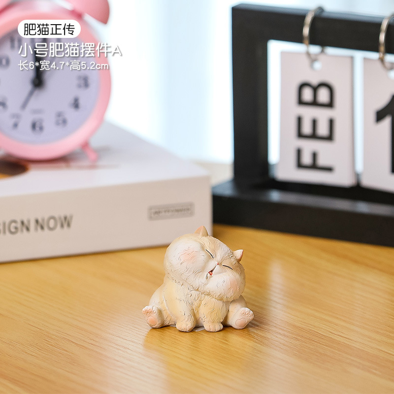 儿童房床头小夜灯家居摆件书房书桌装饰小灯树脂工艺礼品肥猫夜灯