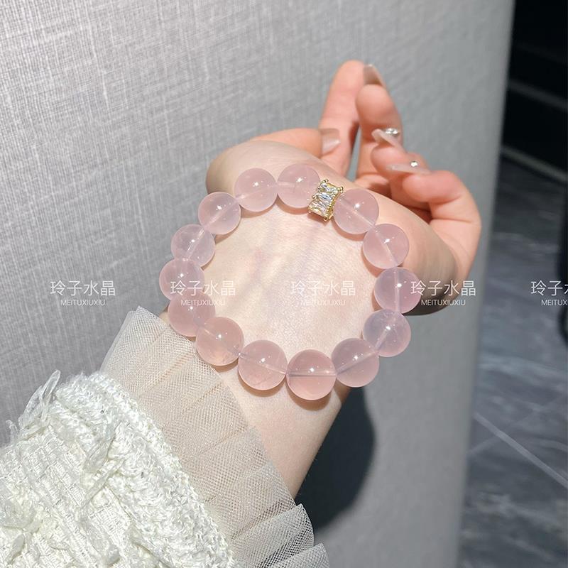 普陀山桃花天然粉水晶手链女冰种粉晶2025旺姻缘马粉水晶手串