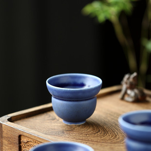 单色釉宝石蓝葫芦杯景德镇柴窑60ml折腰主人杯功夫茶器家用品茗杯