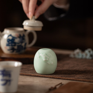 复古盖置手绘古青瓷盖托功夫茶具配件盖碗茶宠摆件茶置搁垫盖子架