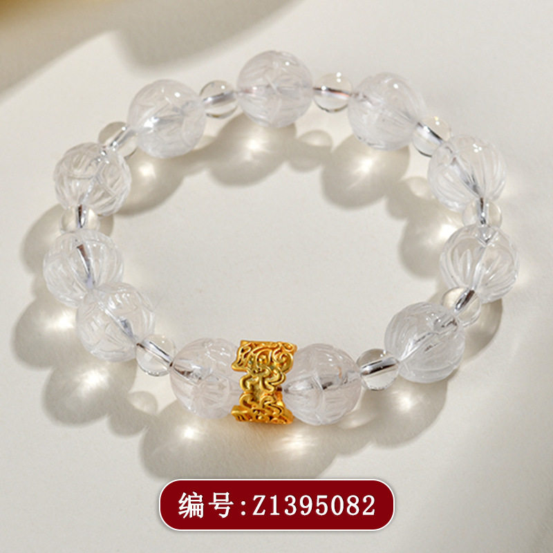 天然白水晶莲花珠单圈手链简约时尚冰透女士新爆款手串饰品