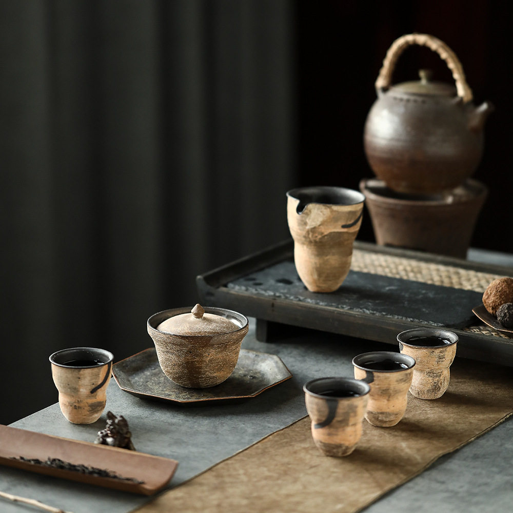 景德镇粗陶葫芦成套陶瓷功夫茶具套装陶艺家作品福禄送礼六件套装