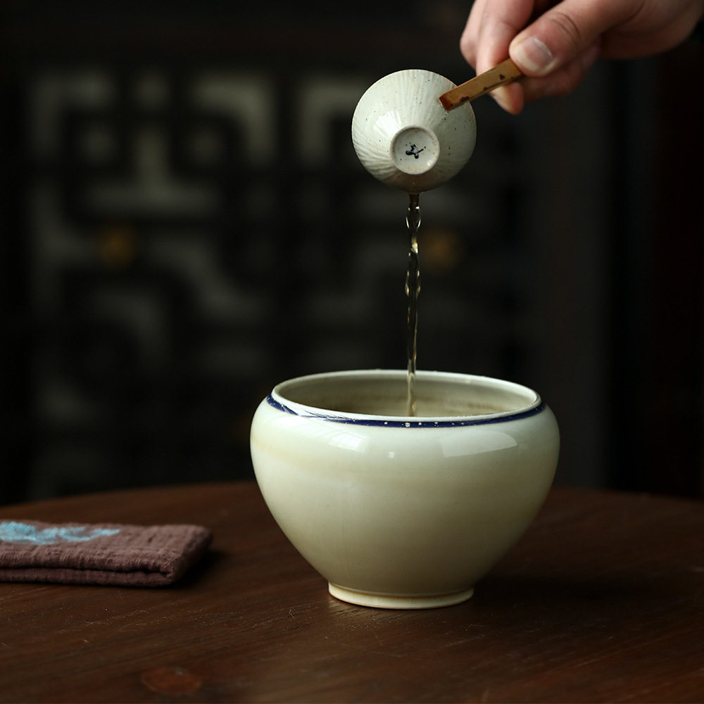 景德镇手工陶瓷杏黄窑变茶洗建水渣斗水盂功夫茶道茶具配件茶渣缸