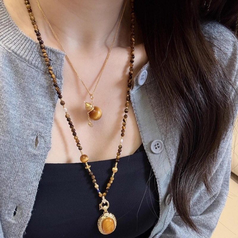 原创美拉德天然虎眼石款项链链吊坠扣毛衣链金虎眼葫芦吊坠女,手表,配件,淘宝优惠券,粉丝福利购,淘宝优惠卷