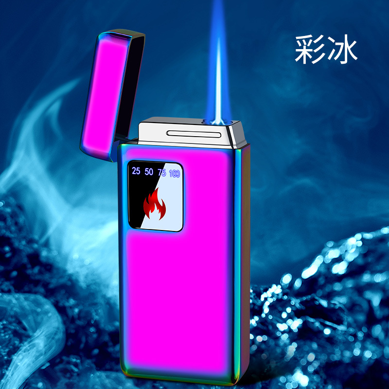 金属个性指纹感应打火数字显示蓝焰直冲气体打火机跨境