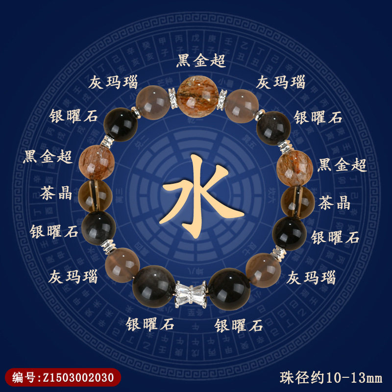 天然水晶多宝五行手链金木水火土平衡能量石女士手串定制图片
