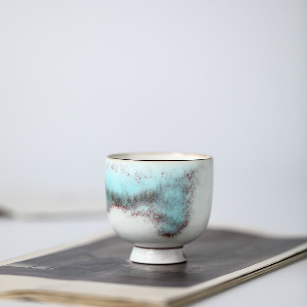 景德镇全手工高温颜色釉陶瓷主人杯单杯紫口润感茶杯大号绿色杯子