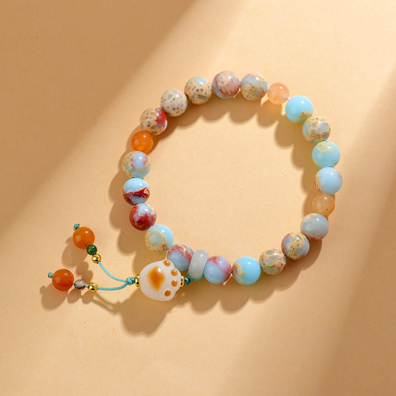 天然寿山石手串炭烧猫爪吊坠新中式原创女款手链饰品网络爆款