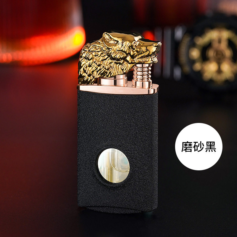 D-033狼头发光透明气仓双火转换打火机可激光雕刻广告礼品打火机