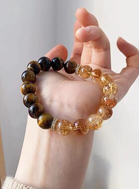 设计师推荐天然水晶黄虎眼石黄塔晶手串女蜂蜜奶盖手链原创