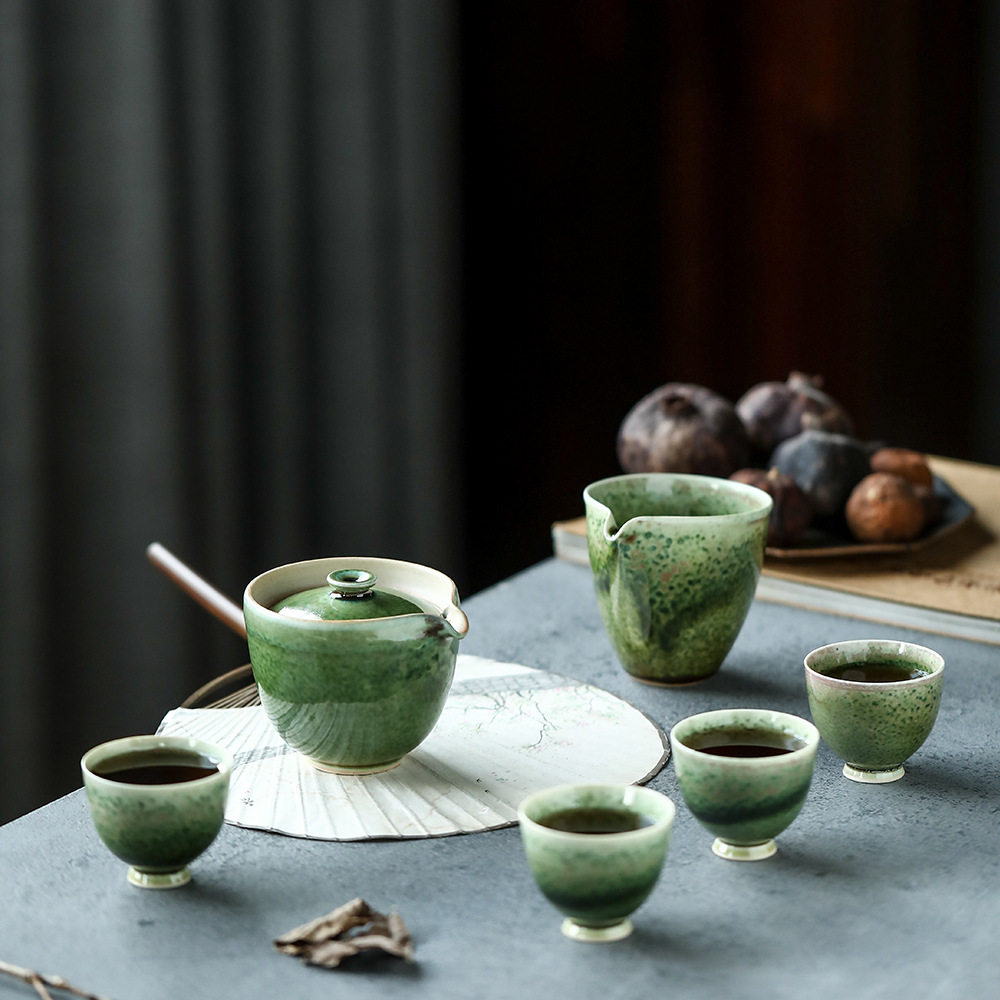 景德镇茶具套装送礼功夫茶清酒壶手绘陶瓷茶壶组苏打绿快客杯礼盒