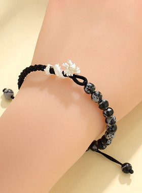 南红情侣手链女小众百搭高级感手串新品999银雪花石编织手绳