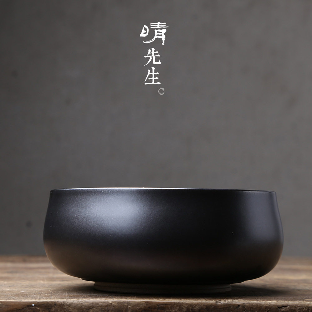 粗陶茶洗大号台湾手工铁釉陶瓷渣斗建水水洗水盂水方古朴茶道