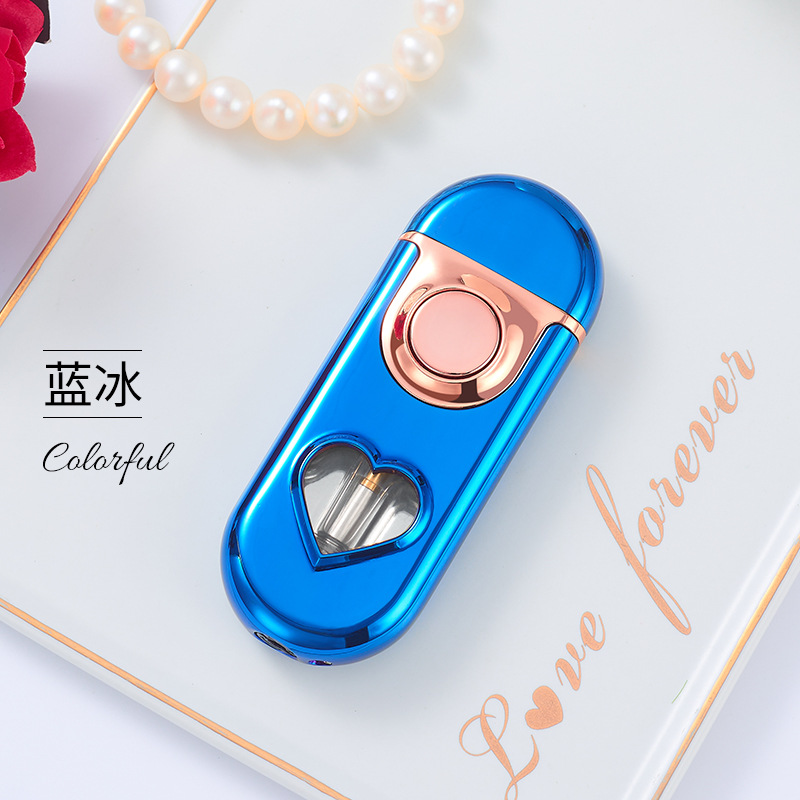 TH622渐变色直冲加明火随意切换打火机透视爱心气窗充气打火机