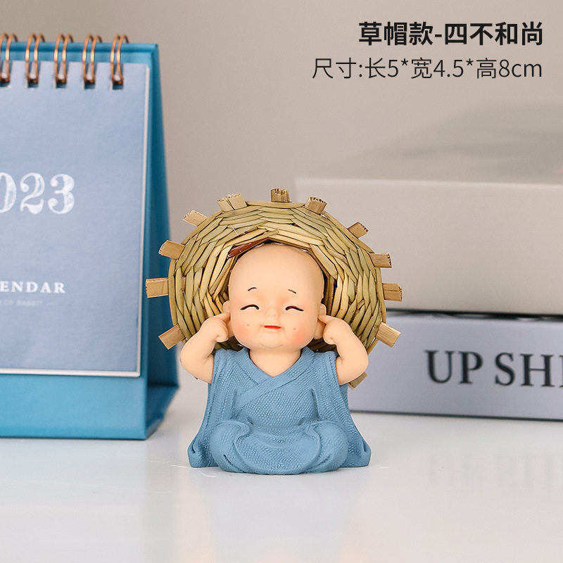 小和尚家居摆件新款禅意小沙弥草帽禅意和尚茶桌装饰树脂工艺品男
