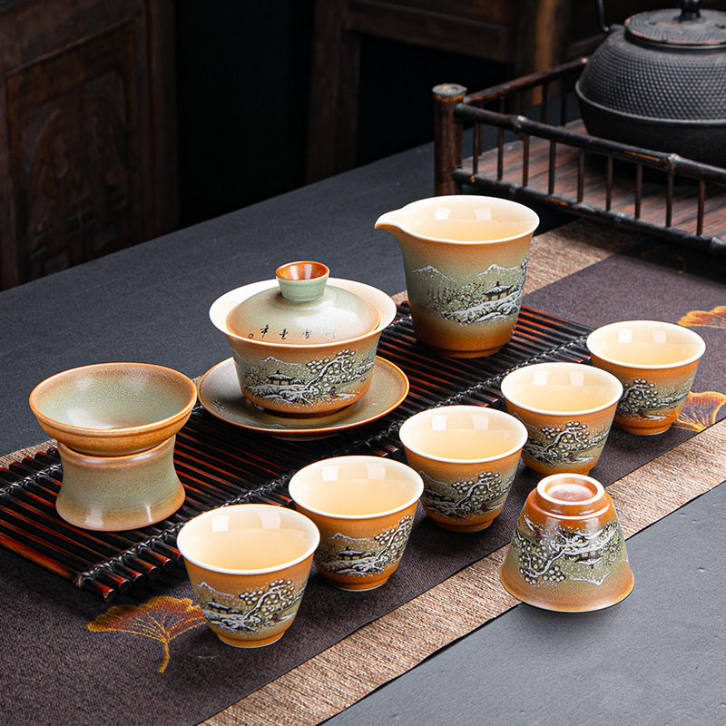 瑞雪兆丰年10头茶壶古陶功夫茶具套装高档礼盒可定
