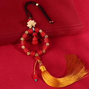 天然原矿高含量帝王红莲花葫芦汽车挂件六字黄杨木莲花挂饰品