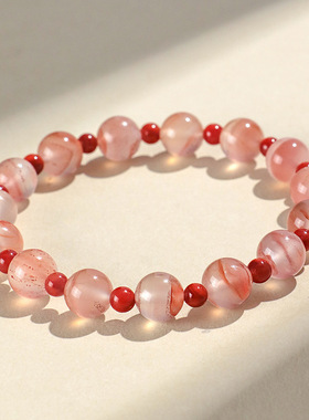 新中式冰飘南红串珠手链女小众高级感和田玉蓝水翡翠手串首饰