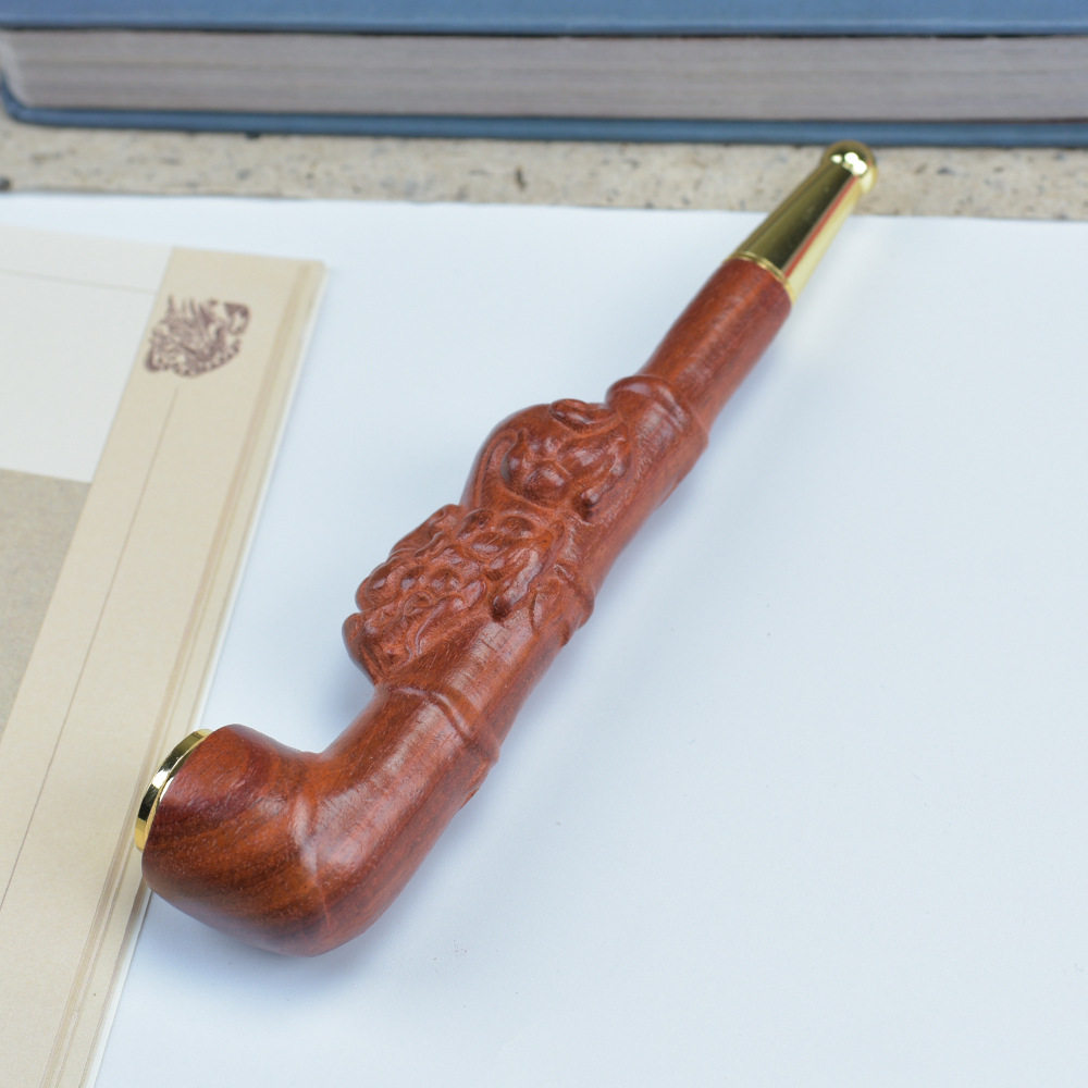 雕刻龙头精工男士小叶紫檀香太行崖柏水烟斗两用过滤弯式金丝楠木