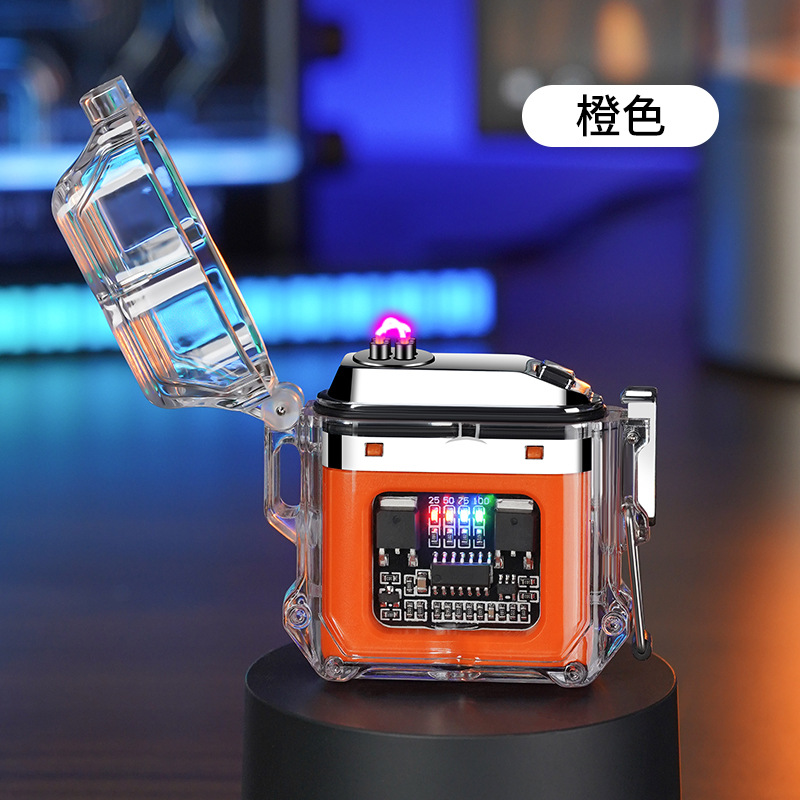2023年新款透明壳电量显示充电打火机户外防水跨境打火机