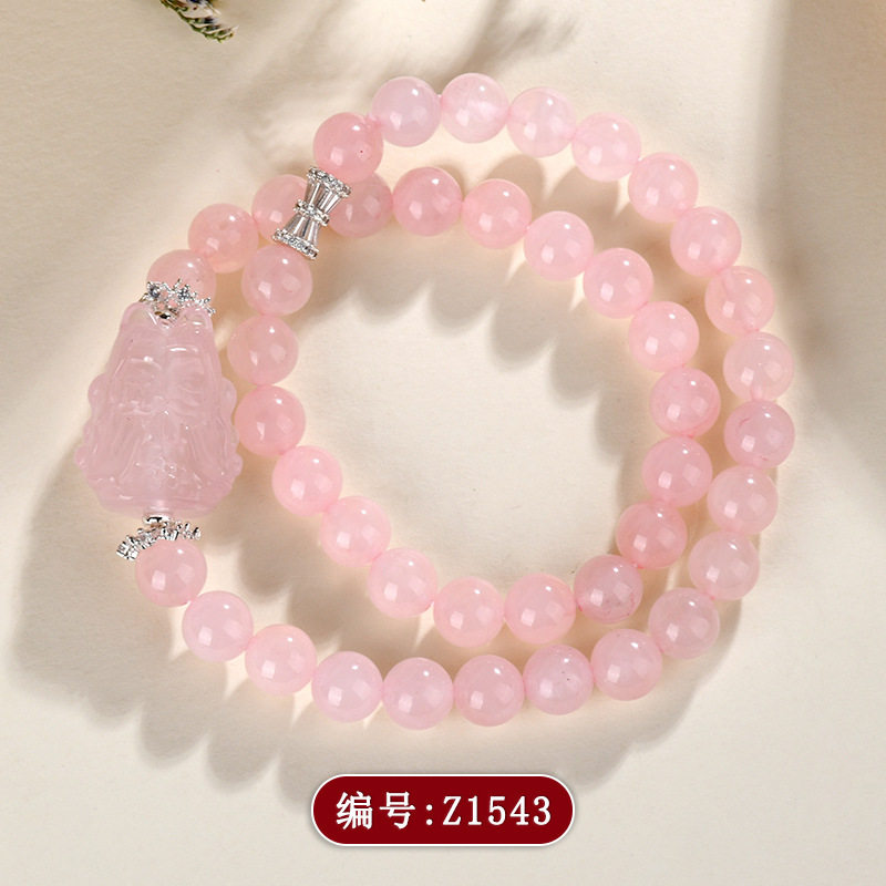 天然水晶马粉双圈手链粉晶九尾狐新中式桃粉色爱情女士款手串