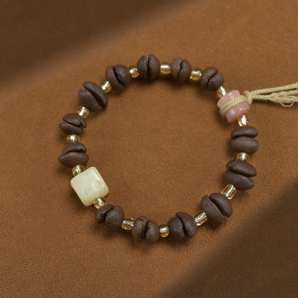 咖啡豆手串手链女轻奢小众DIY情侣檀香木可爱小熊文玩手链珠