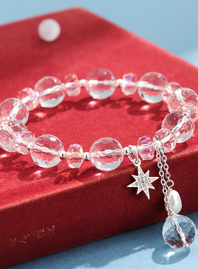 新品白水晶星星串珠手链女小众百搭高级感贝珠手串首饰手饰