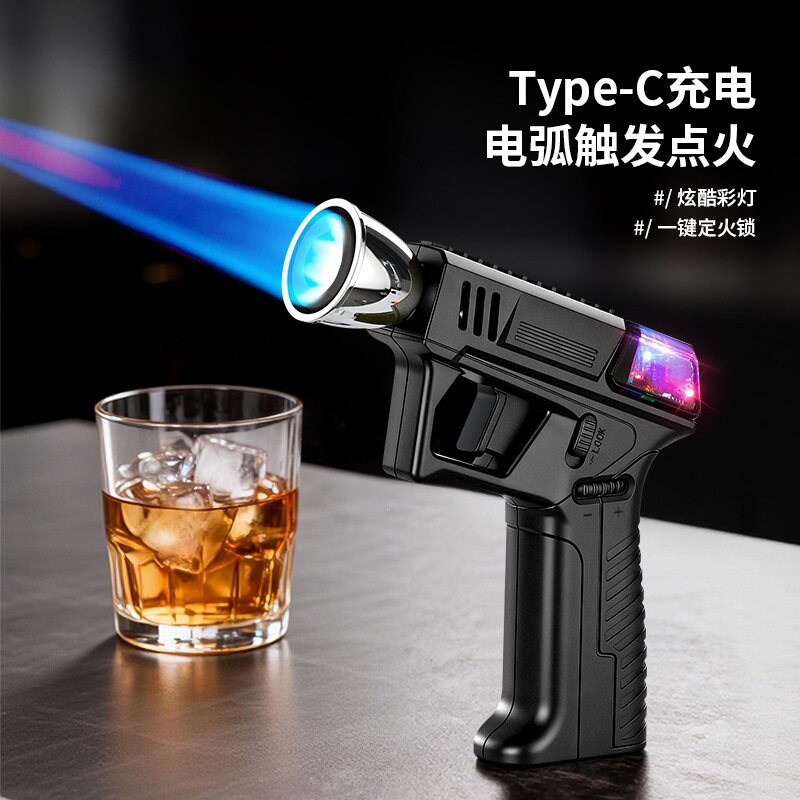 hy9045大口径防风喷枪蓝焰直冲打火机烧烤艾灸点炭雪茄喷枪