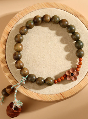 绿檀木橄榄核手链桃篮吊坠新中式文玩盘玩文创手串寺院新爆款