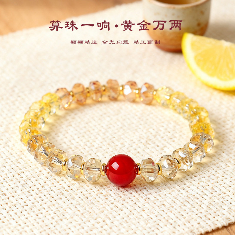 【黄金万两】切面玻璃算盘珠串珠手链女时尚感红玛瑙手串