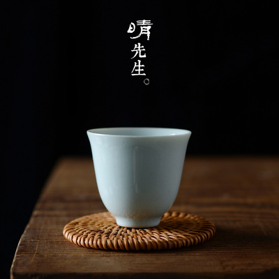景德镇仿古青釉小茶杯品茗杯花神杯复古功夫日式喝茶杯景德镇陶瓷
