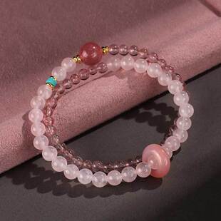 海蓝宝紫水晶平安扣串珠双圈手链女小众高级感马粉草莓晶手串手饰