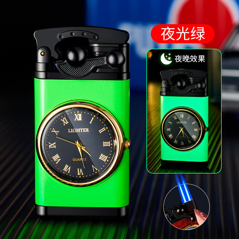 摇臂双直冲打火机夜光带手表个性创意双火冲气防风火机HF615B