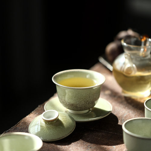 茶香志野绿三才盖碗冰裂釉窑变全开片可养景德镇手工茶具140ml盖