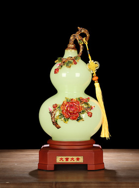 珐琅彩琉璃玉石葫芦摆件花瓶摆设家居客厅玄关电视柜乔迁新居礼品