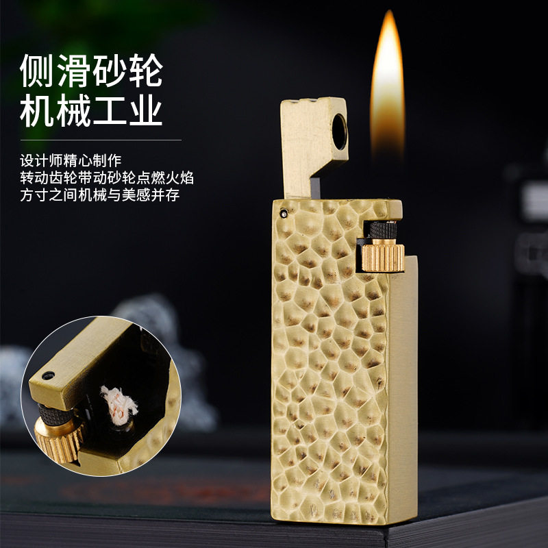 HY758精雕陨石坑开盖砂轮侧打点火煤油打火机直播爆款一件起批