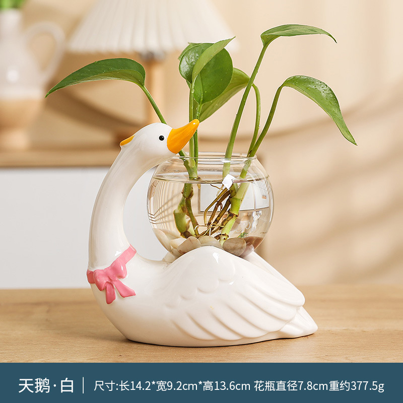 蕊杰家用新款绿萝养殖天鹅花瓶办公室花草养殖透明玻璃瓶桌面装饰