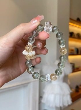 天然绿水晶黄阿塞绿发晶绿萤石手链招财多宝转运珠毕业手串送礼女