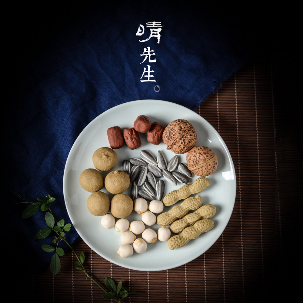 景德镇茶宠摆件文房笔架筷架陶瓷花生瓜子仿真红枣核桃早生贵子