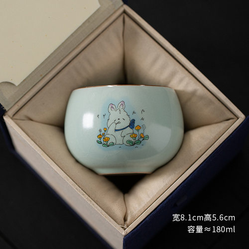 汝窑功夫茶具茶杯子主人杯单杯女开片可养品茗杯单个茶碗陶瓷大号