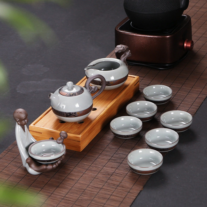 哥窑功夫茶具套装礼品陶瓷冰裂釉仿汝窑哥窑家用整套茶道紫砂