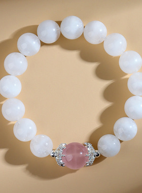 天然水晶白幽灵粉晶手链清新时尚少女新爆款原创精致手串饰品
