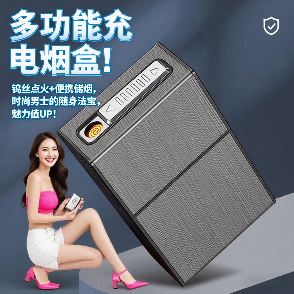 新品usb充电烟盒点烟器粗支20支出口铝合烟盒刻字金拉丝