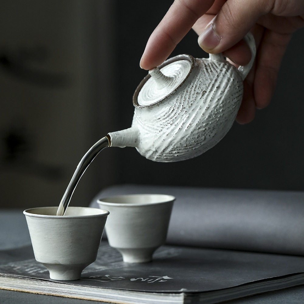 景德镇纯手工陶瓷手绘珠光白单壶日式功夫小容量高档小茶壶两人用