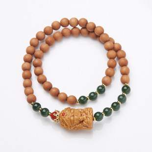 文创设计双圈手链小众文玩佛珠芭比檀蒙面扎基拉姆深色和田款