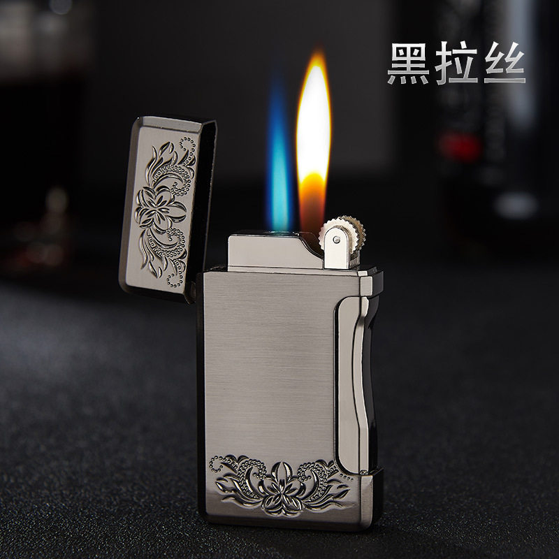 雕花178双火打火机砂轮明火侧压直冲气体打火机个性创意DIY定制